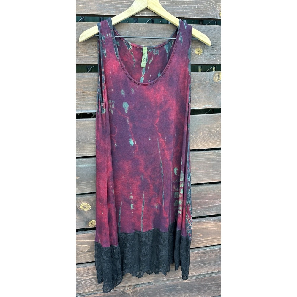 Vtg Pure Intent Boho Festival Maroon Tie Dye Dress Made In USA Size L